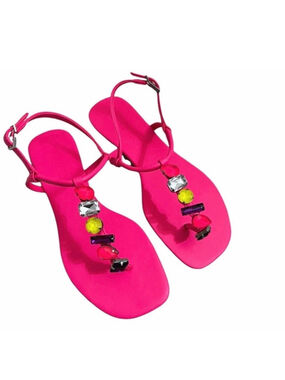 Schutz Neon Pink Eryl Jewel
Embellished Flat Sandals Size 8B
Pink Strappy Sandal